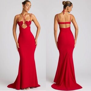 Oh Polly SERENA
Embellished Heart Cup Detail Evening Gown in Fire Red